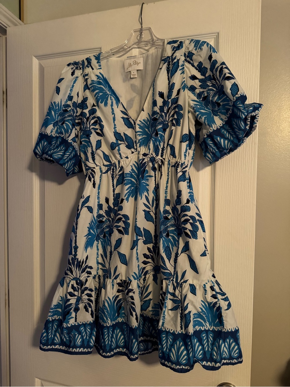 Lilly Pulitzer White Dress with Blue Tropical Print